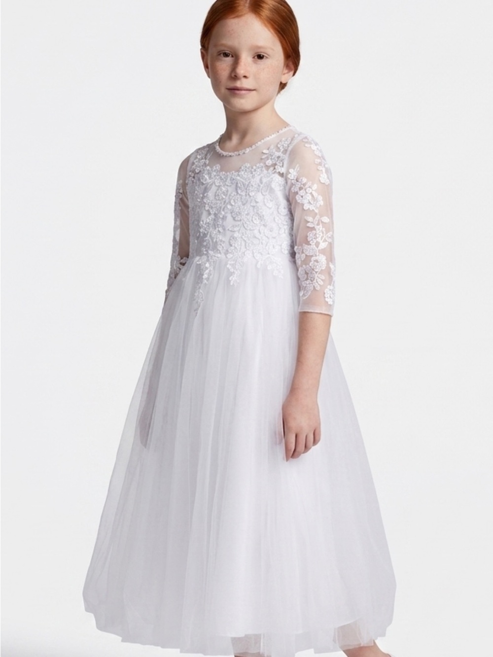 Elegant White Lace Tulle Flower Girl's Dress